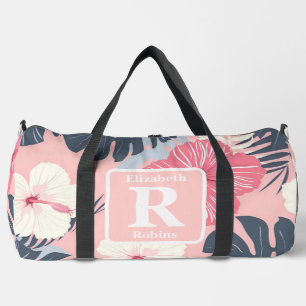 Tropenrosa Hibiskus personalisiert Monogramm Duffle Bag