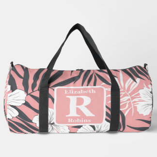 Tropenrosa Hibiskus personalisiert Monogramm Duffle Bag