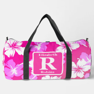 Tropenrosa Hibiskus personalisiert Monogramm Duffle Bag