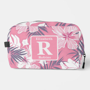 Tropenrosa Hibiskus personalisiert Monogramm Waschbeutel