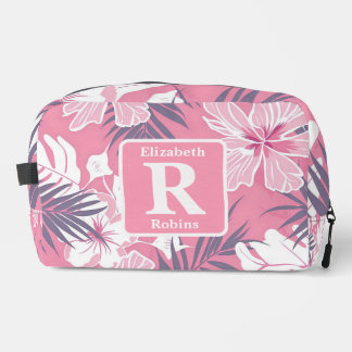 Tropenrosa Hibiskus personalisiert Monogramm Waschbeutel
