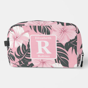 Tropenrosa Hibiskus personalisiert Monogramm Waschbeutel