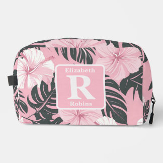 Tropenrosa Hibiskus personalisiert Monogramm Waschbeutel