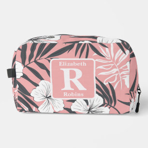 Tropenrosa Hibiskus personalisiert Monogramm Waschbeutel