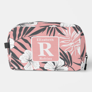 Tropenrosa Hibiskus personalisiert Monogramm Waschbeutel
