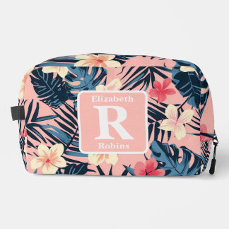 Tropenrosa Hibiskus personalisiert Monogramm Waschbeutel
