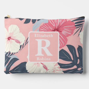 Tropenrosa Hibiskus personalisiert Monogramm Zubehörtasche