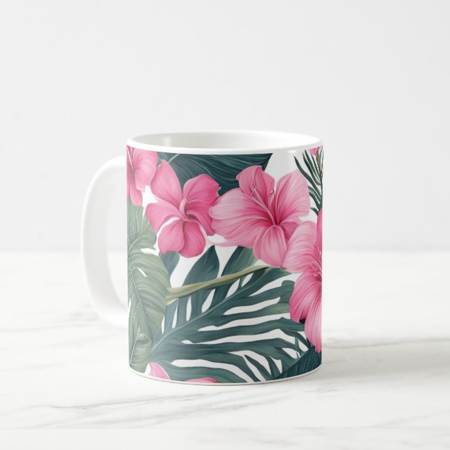 Tropenrosa Holiday Floral Print Kaffeetasse (Vorderseite Links)