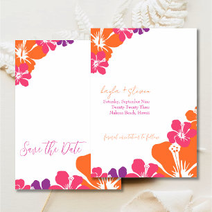 Tropenrosa Orange Lila Hibiskus Save the Date Einladung