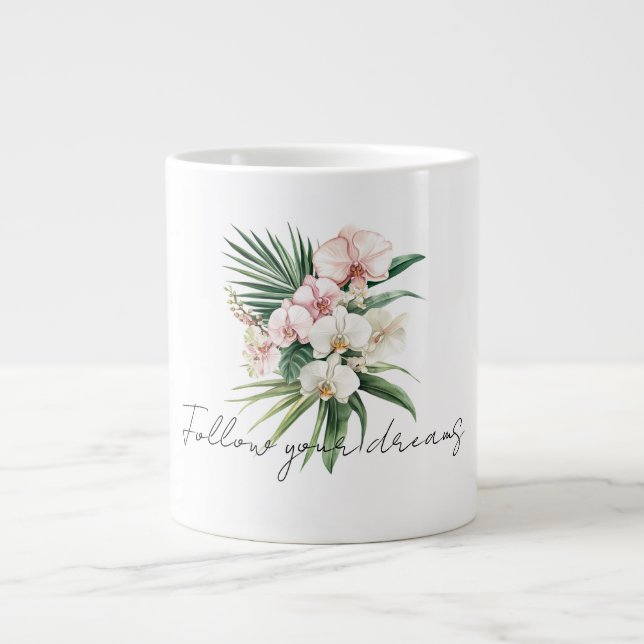 Tropenrosa Orchid-Blume Jumbo-Tasse (Vorderseite)