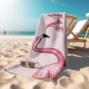 Tropenrosa Personalisiertes Monogramm Flamingo  Badehandtuch