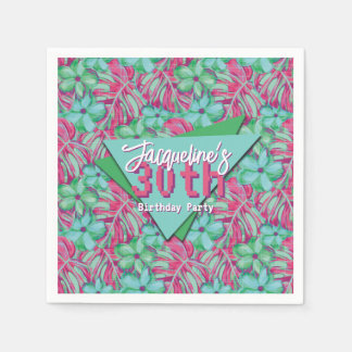 Tropenrosa und grüne Blüten zum Geburtstag Serviette