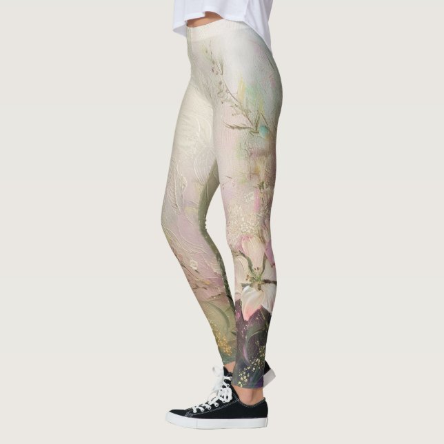 Tropenrosa Weiße Blüte Leggings (Links)