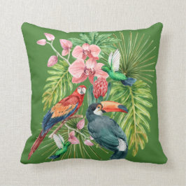 Tropenvögel exotische Blume grün weiß Kissen