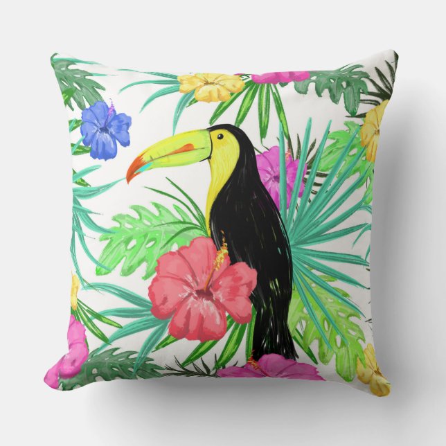 Tropenvögel und Blume Kissen (Vorderseite)