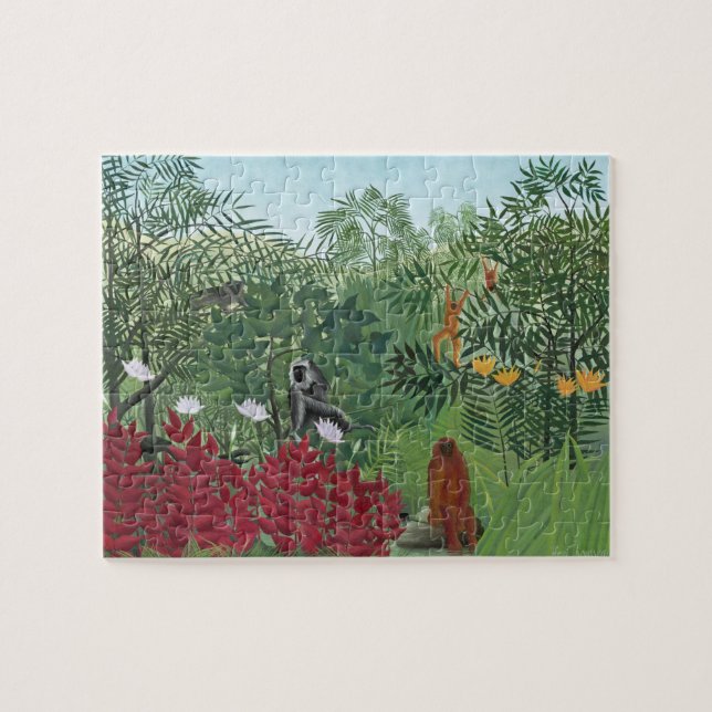 Tropenwald mit Affen, 1910 (Öl auf Leinwand) Puzzle (Horizontal)