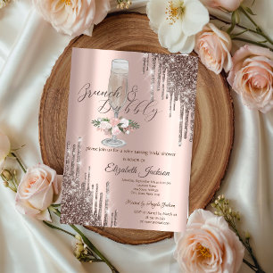 Tropf, Glas, Rosen Brunch & Bubbly Brautparty Einladung