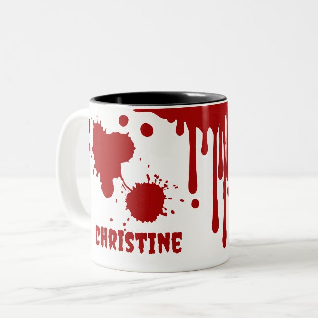 Tropfblut Spritzer Gory Horror Zweifarbige Tasse (Vorderseite Links)