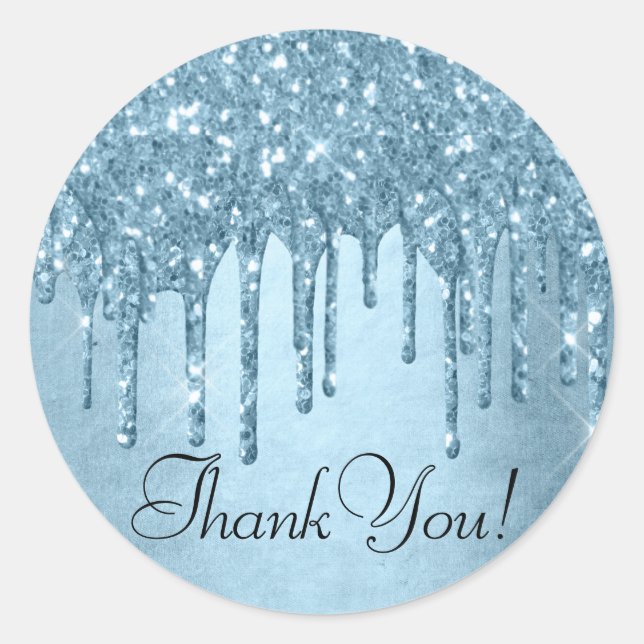 Tropfeis-Glitzer | Blue Imitats Sparkle Vielen Dan Runder Aufkleber (Vorderseite)