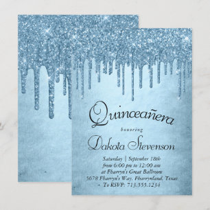 Tropfeis-Glitzer   Blue Sparkle Quinceanera Einladung
