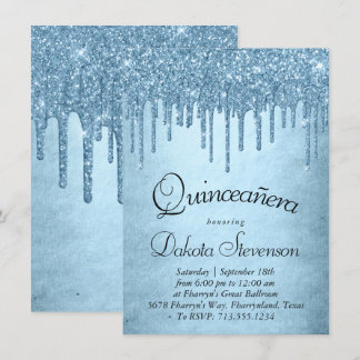 Tropfeis-Glitzer | Blue Sparkle Quinceanera Einladung
