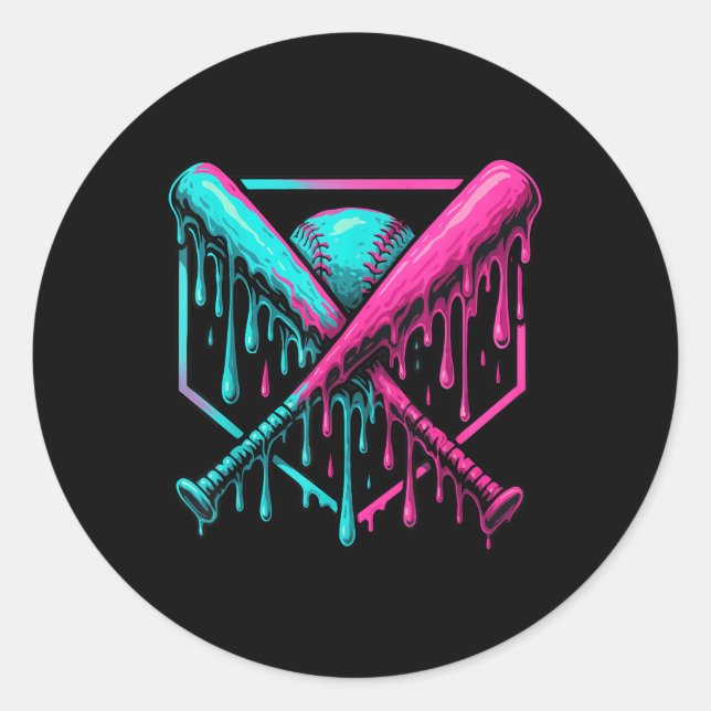 Tropfen Boys Baseball Bat und Runder Aufkleber (Vorderseite)