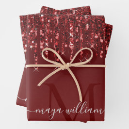 Tropfen des roten Glitzer Personalisiert Monogramm Geschenkpapier Set