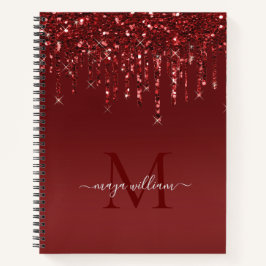 Tropfen des roten Glitzer Personalisiert Monogramm Notizbuch