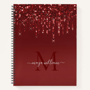 Tropfen des roten Glitzer Personalisiert Monogramm Notizbuch