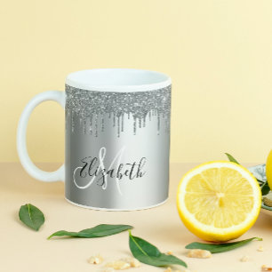 Tropfen des Silver Glitzer Name Personalisiert Mon Kaffeetasse