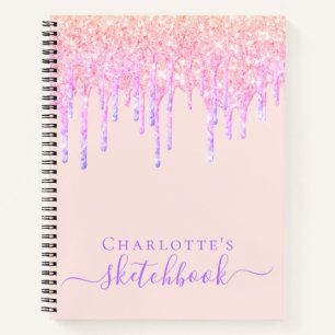 Tropfen des Sketchbook-Rosa-Glitzer Notizbuch