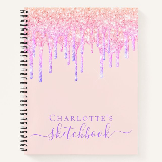 Tropfen des Sketchbook-Rosa-Glitzer Notizbuch (Vorderseite)