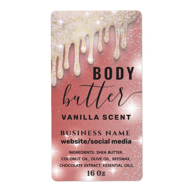 Tropfen funkeln glitzerndes Skript-Butterlabel (Vorne)