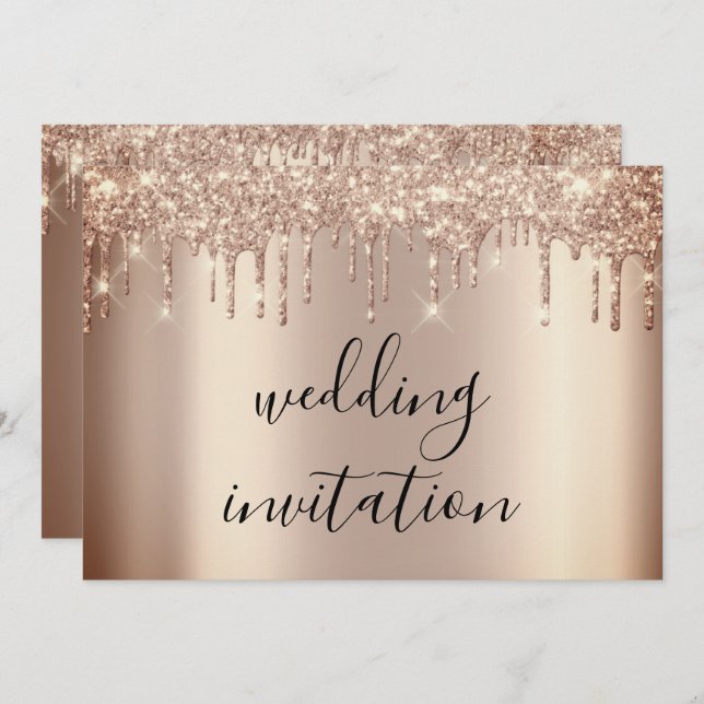 Tropfen Funkelnd Hochzeiten Rose Gold Glitzer Effe Einladung (Vorne/Hinten)
