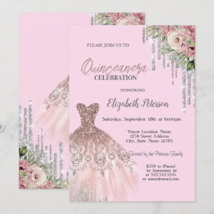 Tropfen für coolen Glitzer, Kleid Floral Pink Quin Einladung