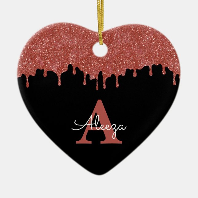 Tropfen für den Glitzer in Schwarz/Rosa Keramik Ornament (Vorne)