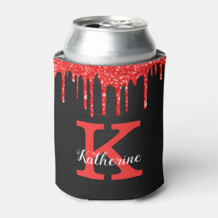 Tropfen für Girl-Hot-Red-Black-Glitzer Monogram-Na Dosenkühler