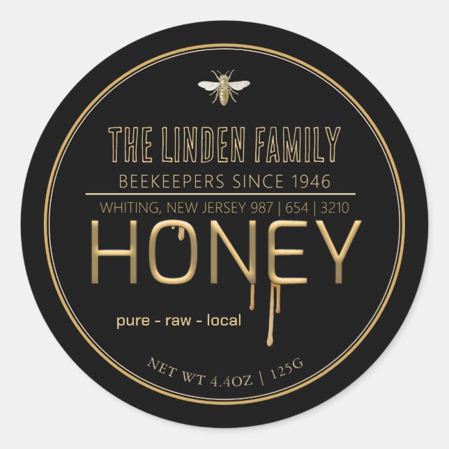 Tropfen für Honig auf dem Bauernmarkt mit Bienen Runder Aufkleber (Vorderseite)