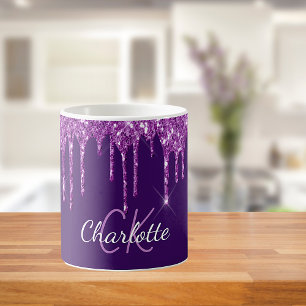 Tropfen für lila Glitzer Kaffeetasse