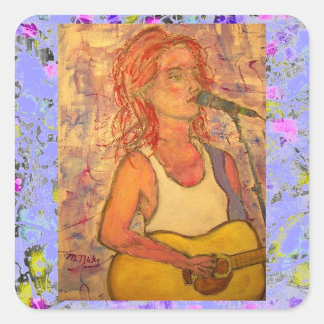 Tropfen für Songress mit blauem Mikrofon Quadratischer Aufkleber (Vorderseite)