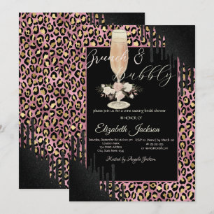 Tropfen, Glas, Blumen Leopardenprint Brunch & Bubb Einladung