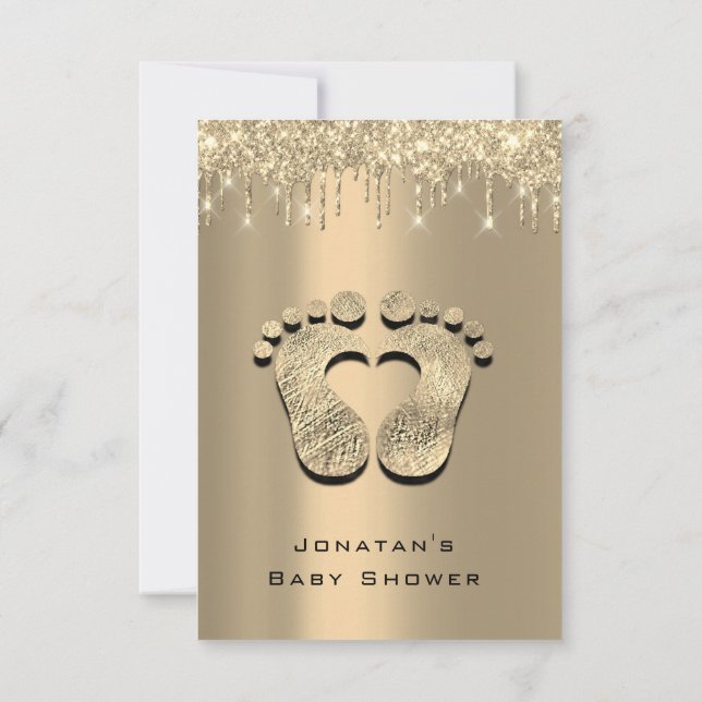Tropfen Glitzer Baby Dusche Feet Sepia Dots Girl B Einladung (Rückseite)
