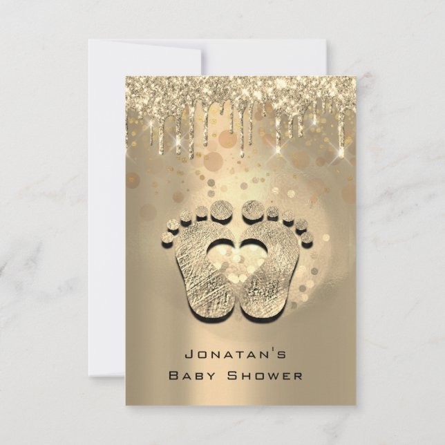 Tropfen Glitzer Baby Dusche Feet Sepia Dots Girl B Einladung (Rückseite)