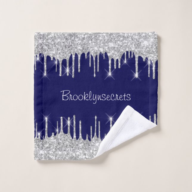 Tropfen Glitzer Effekt Blue Navy Course Name Hand Waschlappen (Waschlappen)