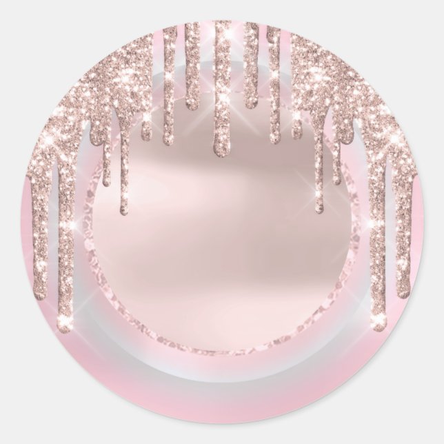 Tropfen Glitzer Sweet 16. Einhorn Holograph Pink Runder Aufkleber (Vorderseite)