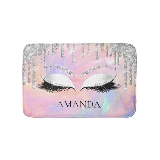 Tropfen Grau Name Eye Lashes Glitzer Holographisch Badematte (Vorderseite)