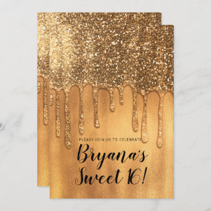 Tropfen in Gold Honey Glitzer Sweet 16 Party Einladung