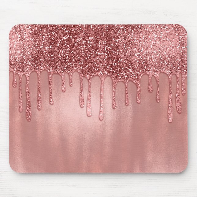 Tropfen in Rose Gold Glitzer Hübsch Rosa Tropfen Mousepad (Vorne)