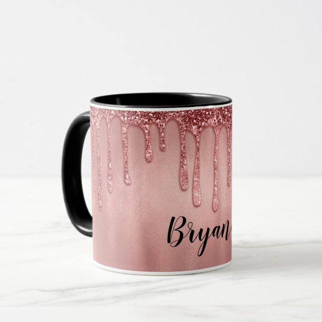 Tropfen in Rose Gold Glitzer Hübsch Rosa Tropfen Tasse (Vorderseite Links)