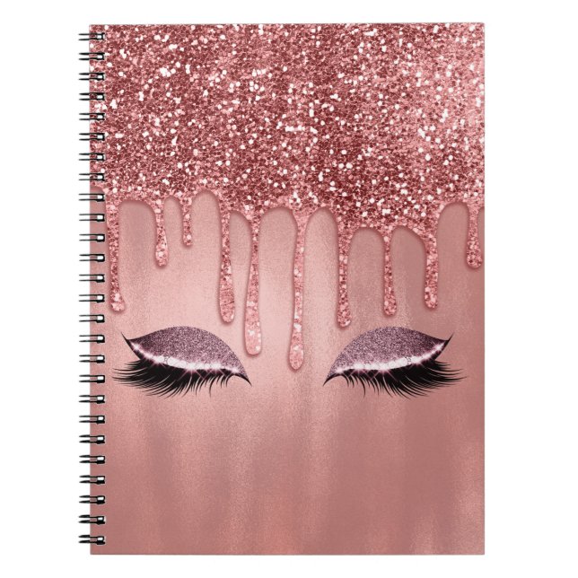 Tropfen in Rose Gold Glitzer Pink Tropfen Lashes Notizblock (Vorderseite)